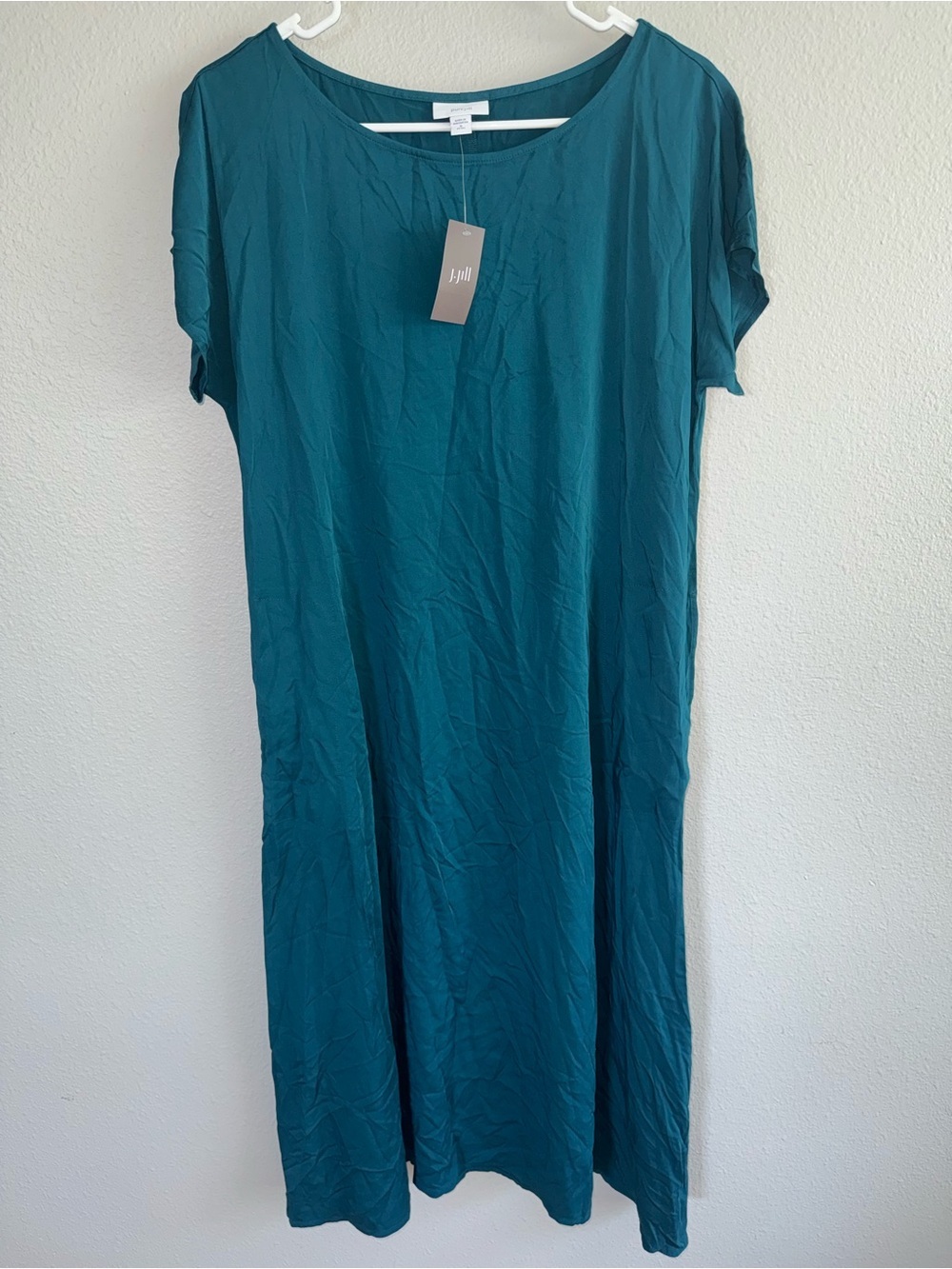 PureJill tunic t-shirt maxi dress, turquoise blue color -Tourmaline MP M petite